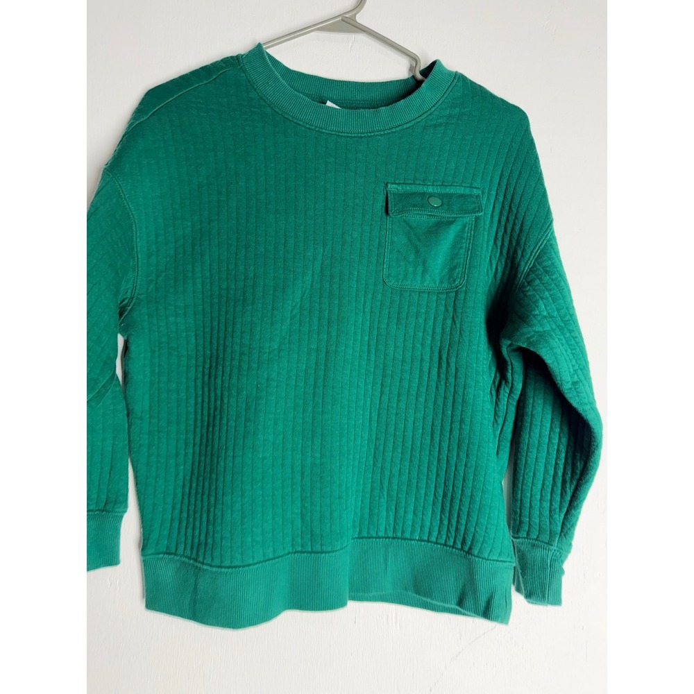 Old Navy Kid Green Quilted Oversized Sweatshirt Crewneck Pocket Pullover L 10-12